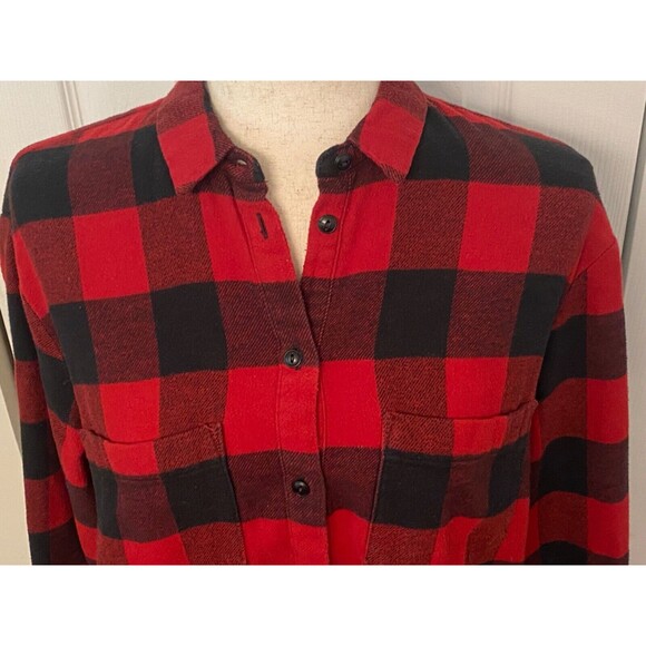 MADEWELL Women's S Flannel Shirt Oversized Buffalo Check Red Black Plaid Cotton - Picture 3 of 8